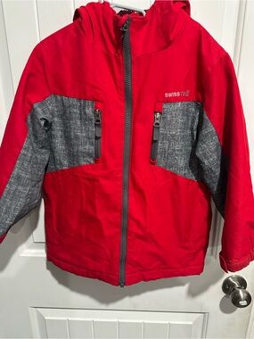 Swiss Tech Kids Red and Gray Hooded Puffer Jacket